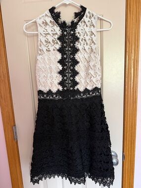 Adelyn Rae Black and White Lace Cocktail Mini Dress